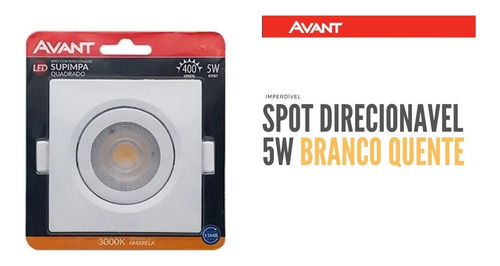 Imagem 1 de 6 de Spot Led 5w Avant Quadrado Branco Quente Direcionavel