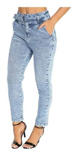 Calça Mom Jeans Da Sawary Com Elastano Cintura Alta + Cinto