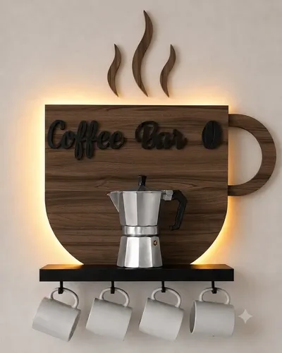 Repisa Flotante Organizadora De Cafe Y Tazas Led Inalambrica
