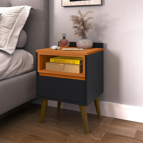 Mesa De Cabeceira Luxo Borcelle - Quarto Melissa Mdp Brilhante Preto/cedro