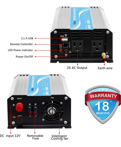 Inversor De Corriente 12 V Cc A 110 V 120 V + Control Rem...