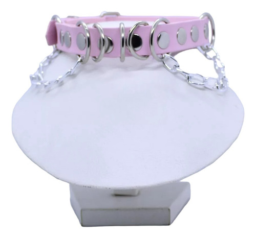 Choker Sailor Cadena Cuero Sintetico Charol Liso Opaco Rosa