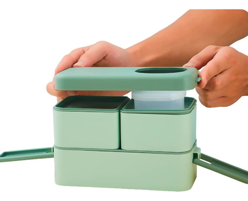 Marmita Dupla 1050ml Com Divisória E Kit Talheres