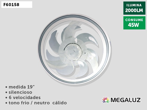 Lampara Ventilador De Techo Aspas Ocultas Iluminacion 30385 48 Cm 60 Hz Blanco Trasparente Plástico 7