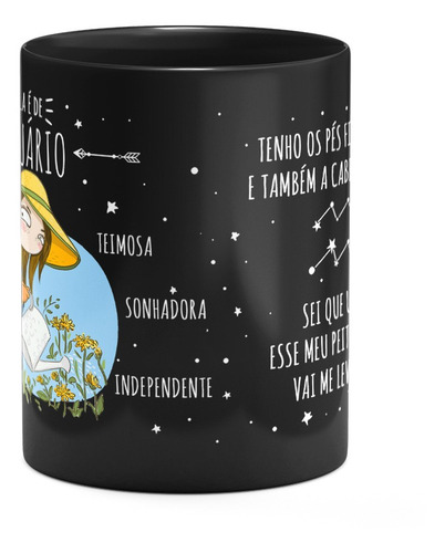 Caneca Signos Preta - Ela É De Aquário