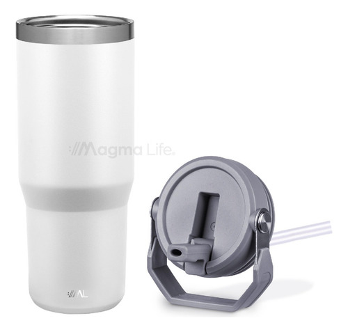 Magma Life Termo de Acero Inoxidable Premium de 890 ml (30 oz) Mantiene Bebidas Calientes o Frías, Duradero, A Prueba de Fugas, Ideal para Viajes, Oficina y Llevar en el Auto (Blanco)