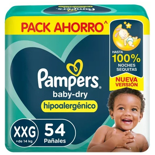 Pañales Pampers Babydry Xxg X54 Un Pack Ahorro Baby Dry 