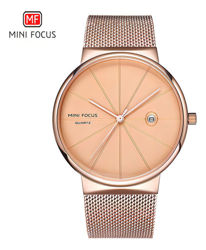 Mini Focus Hombres Relojes De Cuarzo Ultradelgados Simples Color De La Correa Rose