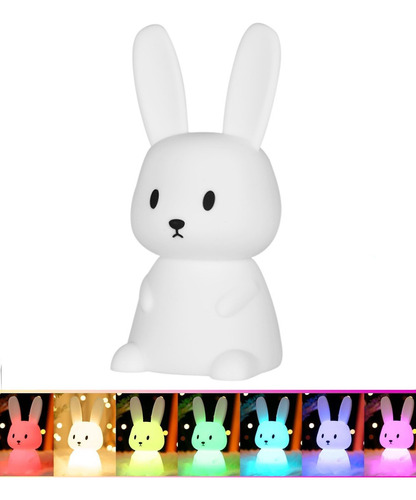 Lampara Conejo Multicolor Velador Con Luz Led Colores