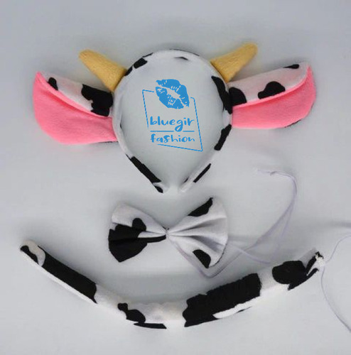 Set Diadema Orejtas Cuernitos De Vaca Cola Y Lazo Vaquita