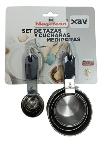 4 Tazas Medidora 4 Cucharas Medidora Acero Magefesa 10055