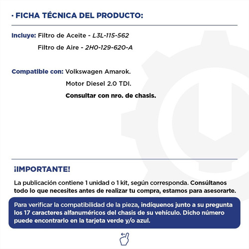 Imagen 2 de 9 de Kit Filtro De Aceite + Aire Vw Amarok 2.0 Original