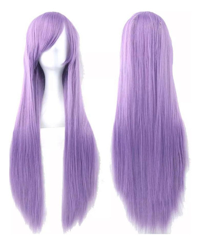 Peruca Feminina Cabelo Comprido Liso 80cm Fibra Roxa Cosplay