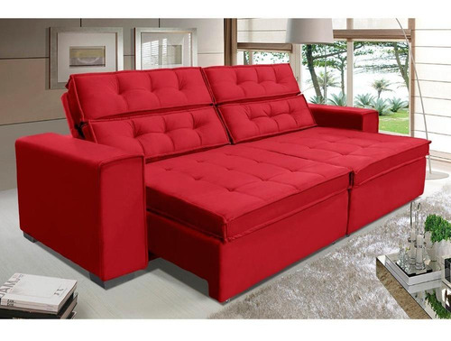 Sofá Retrátil e Reclinável 2,30m 4 Lugares Suede Vancouver Vermelho Sofá Casa