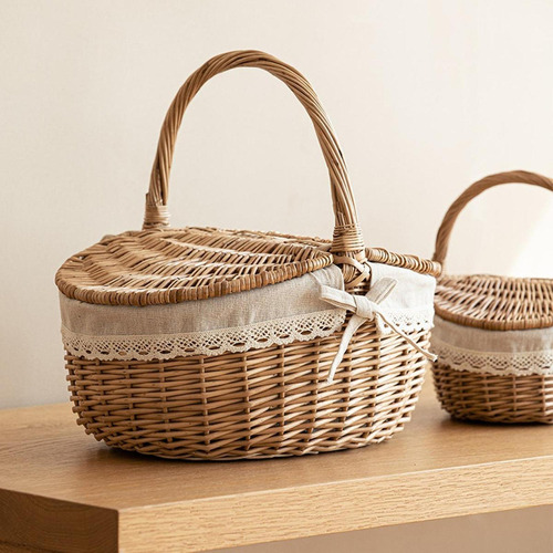 Ipawty Canasta De Picnic De Mimbre Con Tapa Y 34 Cm X 24 Cm