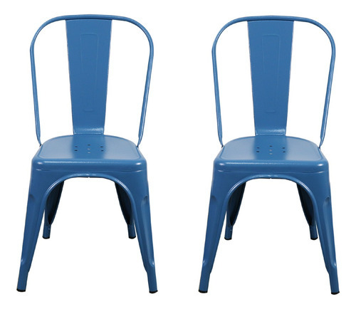 Kit 2 Cadeiras Design Tolix Iron Industrial Diversas Cores Cor da estrutura da cadeira Azul