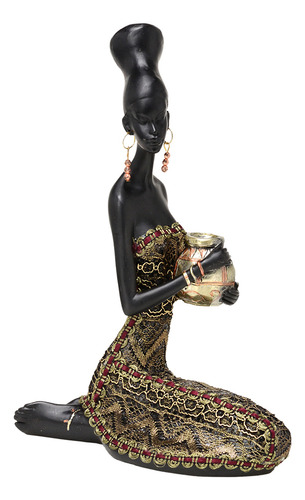 Escultura Decorativa Africana Sentada 24cm