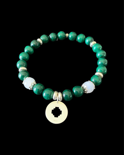 Pulsera De Malaquita Natural 8mm Con Piedra Luna Y Plata 925