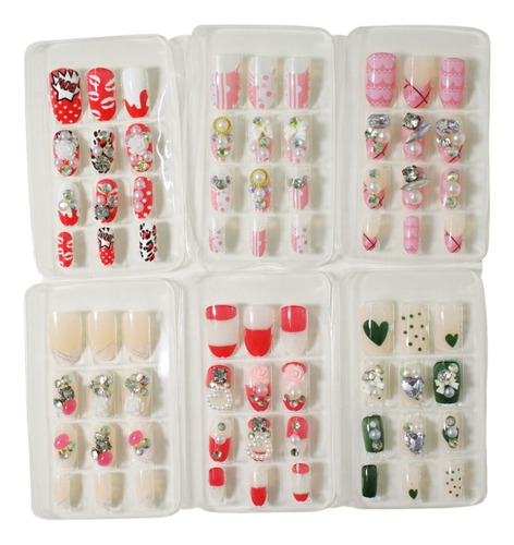 144 Uñas De Manicura Largas Adherentes Con Kit De Pegamento Ma4601 Multicolor