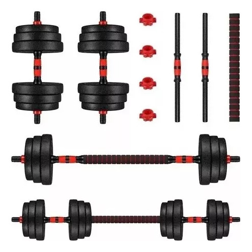 Set De Pesas Mancuernas Barra Gym 40lb 20kg 