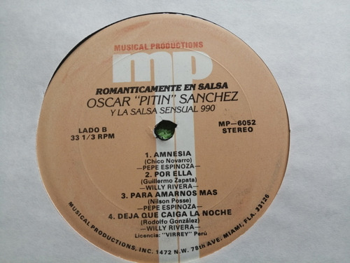 Eam Lp Vinilo Oscar Pitin Sanchez Y Sensual 990 Salsa Romant (Usado)
