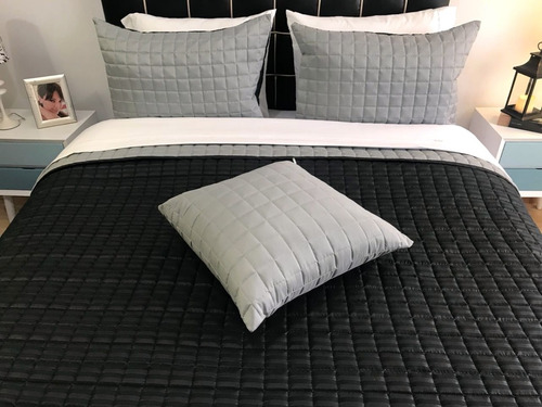 Edredón  Queen Tipo Quilt Doble Faz Negro - Gris