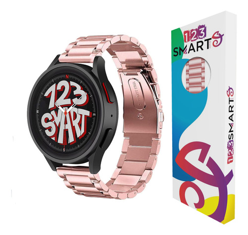 123smart Pulseira De Aço Inoxidavel 20mm Compativel Com Samsung Galaxy Watch Active 1 2 Galaxy Watch 4 5 6 40mm 42mm 43mm 44mm 45mm 46mm 47mm Cor pink rose