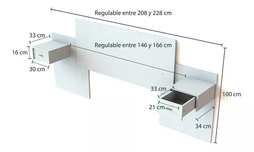 Respaldo Cabecera Cama Regulable Con Mesas De Luz