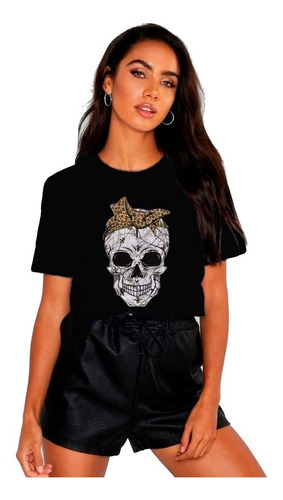 Polera Dama Estampada 100%algodon Diseño Calavera Con Lazo