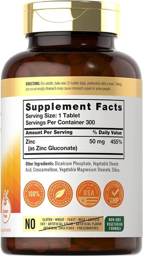 Imagen 2 de 2 de Zinc Premium 50mg 300 Tabletas Alta Potencia Inmunidad