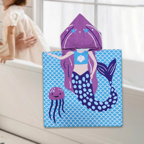 Toalla De Playa Para Niños Con Capucha, Sirena Morada