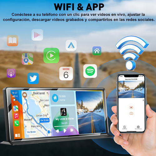 Estéreo portátil essgoo wifi 4K de 11.3 pulgadas 3 en 1 con dashcam y carplay