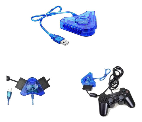 Adaptador Convertidor Azul Doble Usb Psone Ps2 Ps3
