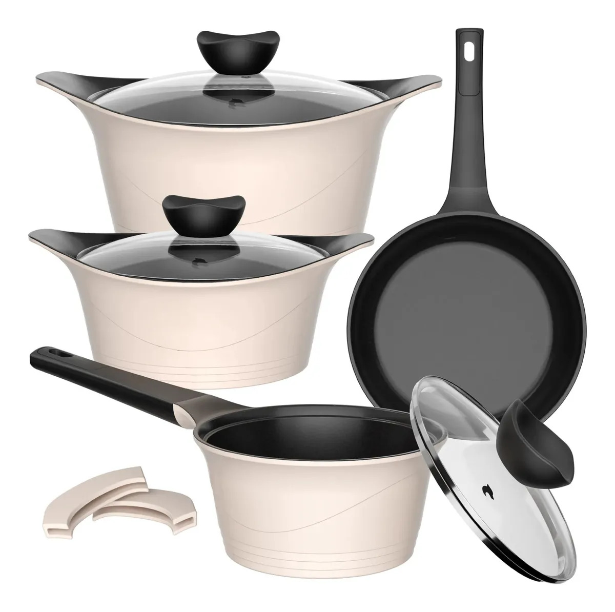 Batería Cocina Aluminio Fundido 7 Piezas Fortis Beige Wolf