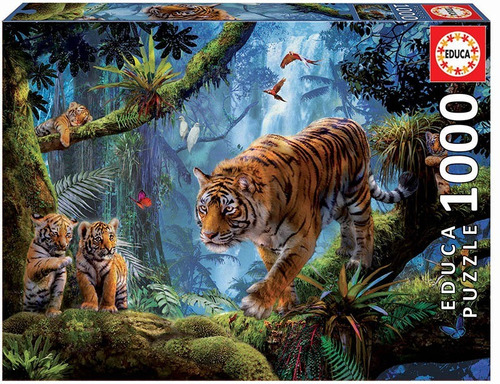 Imagen 1 de 4 de Rompecabeza Puzzle Educa X 1000 Piezas Tigres En El Árbol