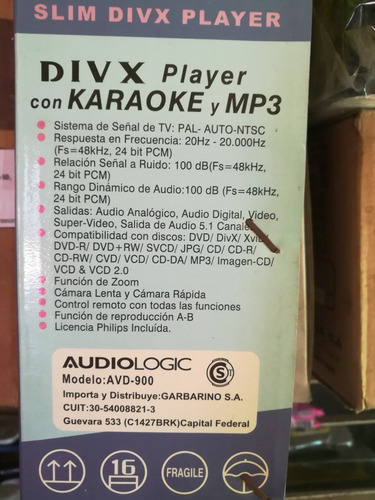Reproductor De Dvd Audiologic Avd 900 Divx Cd Mp3 Jpegd Kara