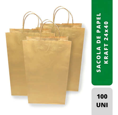 Sacola De Papel Kraft Saco Pardo C/100 Un M Full