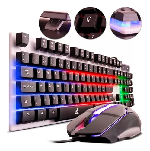 Kit Gamer Semi Mecânico Knup Te124 - Teclado E Mouse Rgb. Mouse Preto Teclado Branco