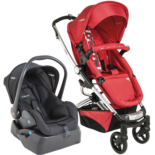 Carrinho De Bebê Kiddo Eclipse Vermelho Píxel+ Casulo + Base