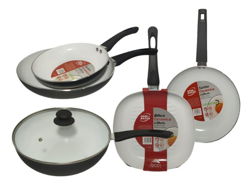 Bateria Cocina Ceramica 6pz Wok Sartenx3 Bifera Antiadherent