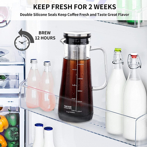 Imagen 2 de 4 de Cafetera Cold Brew Jarra De Vidrio Filtro Metálico 1 Litro