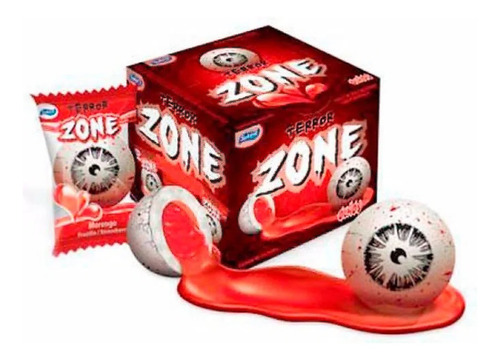 Imagem 1 de 4 de Chicle Zone Olhos Do Terror Com Recheio Líquido Morango 40 U