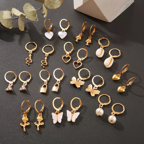 12 Pares De Pendientes Pequeños Para Mujer, Pendientes
