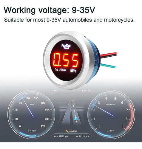 Medidor De Pressão De Óleo Motor Digital Car 0-1.00mpa Medid