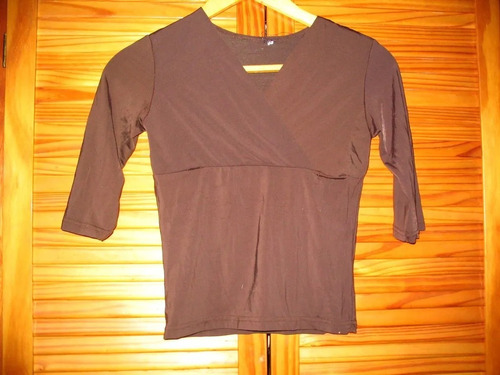 Remera Blusa Lycra Marron Corte Princesa Basica Manga 3/4 M