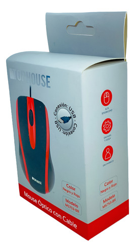 Mouse Optico 1000dpi Top House Hv-ms753 Rojo Y Negro Usb Rojo
