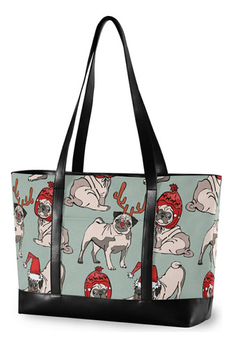 Bolso Mano Para Ordenador Portatil Reno Pug Navideño Mujer