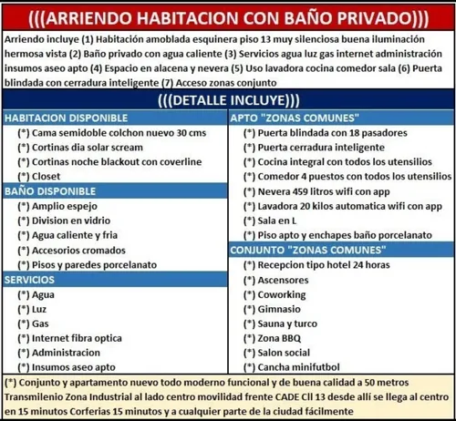 Habitación Amoblada Baño Privado Con Servicios Y Uso Zonas Comunes