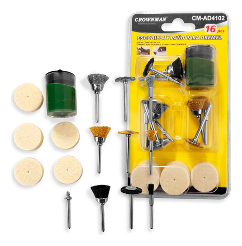 Kit Para Minitorno Escobilla Chascon Paño Pulido Dremel 16pc