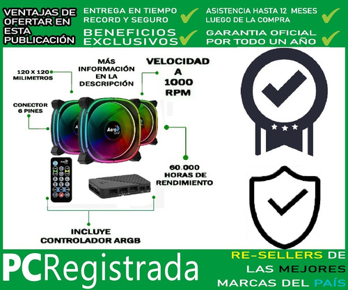 Imagen 3 de 7 de Kit De 3 Fans Aerocool Astro 12 Pro Argb Controladora Pcreg